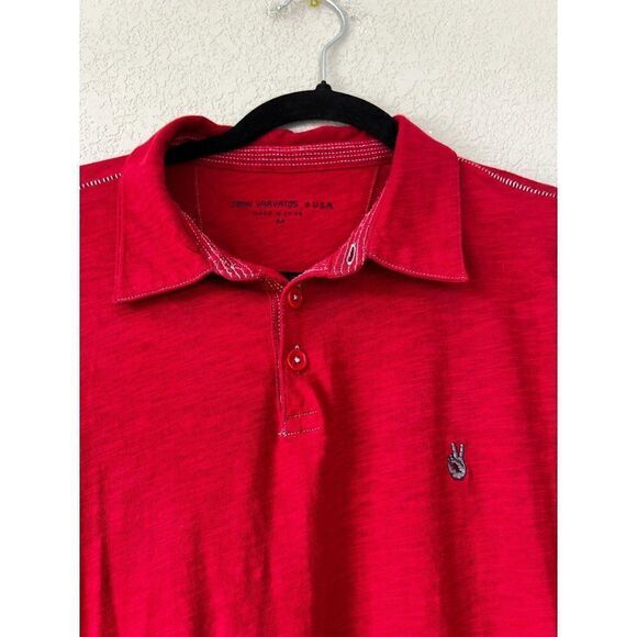 JOHN VARVATOS Embroidered Peace Logo Polo Shirt Red with Stitch, Size Medium - Picture 2 of 4